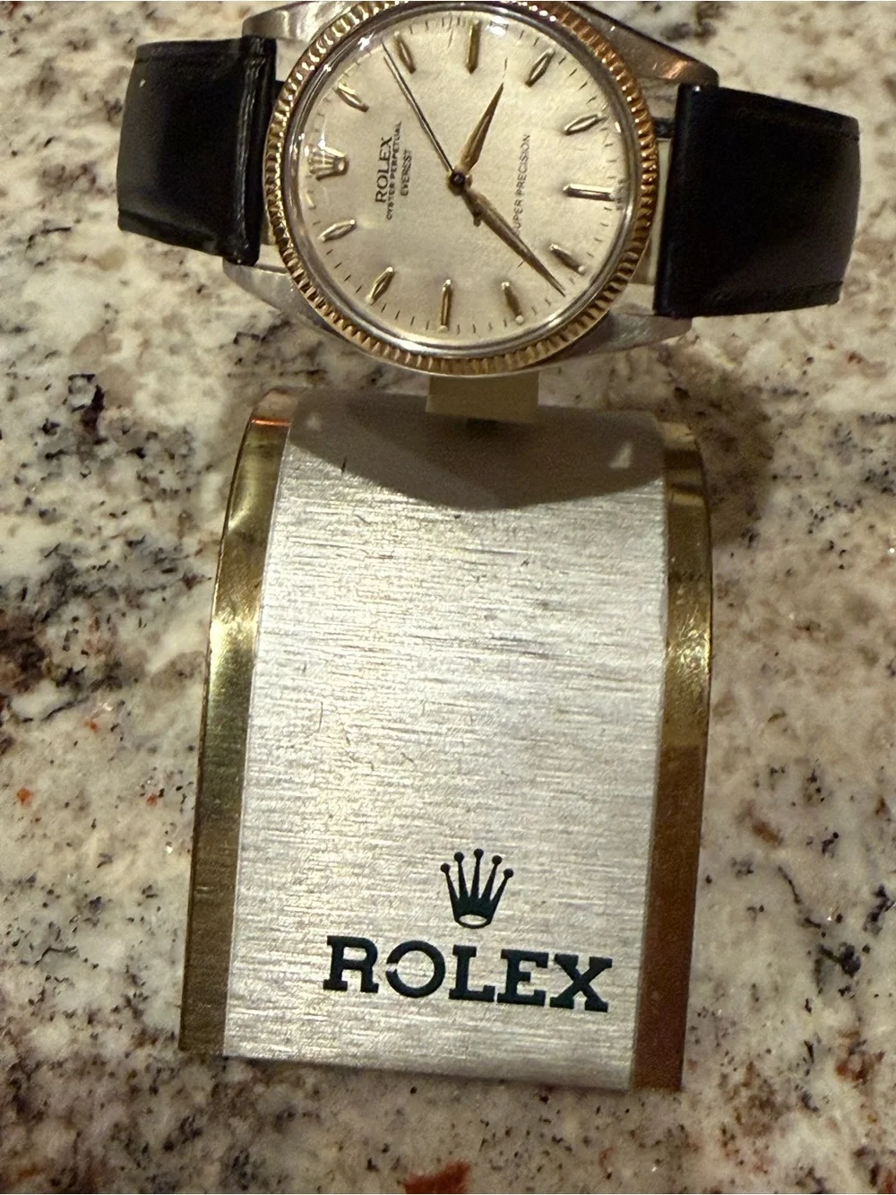 Rolex 1950’s Everest Edition, Two-Tone, Silver Dial, Watch with Black Strap